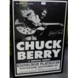 Chuck Berry and Special Guest, Edinburgh Playhouse, black and white promotional poster, signed in