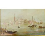 'Venetian Gondolas in a Lagoon' Watercolour, apparently unsigned, in a gilt wood frame, 36 x 22cm