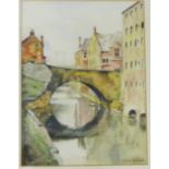 Robert M. Scott 'Canal Scene' Watercolour, signed bottom right, within a glazed frame, 27 x 36cm