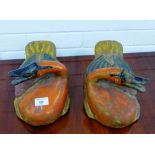 A pair of painted wooden duck figures, 35cm long, (2)