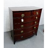 A 19th century mahogany and inlaid bow front chest, the rectangular top over two short and four long