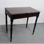 A 19th century mahogany side table, with two short drawers and raised on turned supports, 75 x 78cm