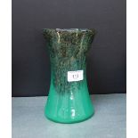 Moncrieff Scottish Art glass vase of waisted form with flared rim, the green glass with black