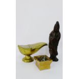 A mixed lot to include an Oriental bronzed figure, small censor and a brass table salt, (3)