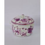 Meissen porcelain sucrier and cover, the fluted white ground with puce blumen pattern, with blue