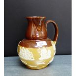 A Royal Doulton jug with a spout to front and handle to side with tavern drinking figures,