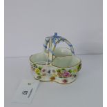 19th century Meissen floral encrusted trefoil shaped basket, with gilt edged rim and pale blue