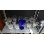 A collection of twelve various 19th century rummer's to include a Bristol blue example, knop stemmed