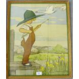 Muriel Dawson ARCA 'The Fisherman' Coloured print, in a glazed frame, 42 x 52cm