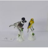 Two Continental porcelain bird figures, one with blue crossed sword mark, tallest 12cm (2)