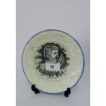 19th century pearlware nursery plate with moulded shamrock border and transfer printed scene to