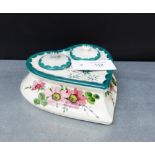 A Wemyss ware Scottish pottery heart shaped desk ink stand, impressed Wemyss ware RH & S to the