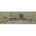 William Lakin Turner (1867-1936) 'Snow Scene with a Church Spire in the distance' Watercolour,