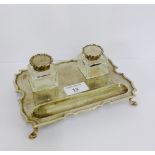 Edwardian silver desk inkstand by Goldsmiths & Silversmiths Company, London 1909, 19 x 14cm