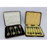 Early 20th century Birmingham silver coffee bean handled spoons together with a cased set of six