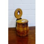 A fruitwood barrel shaped wall mounted salt box, 30cm high