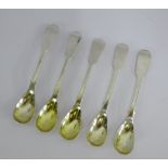 A set of five Scottish silver Fiddle pattern spoons with makers marks for David Hodges, Edinburgh,