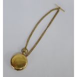 A gold plated pocket watch, chain and T-Bar