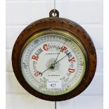 J Cameron & Son, Kilmarnock, oak framed circular aneroid wall barometer
