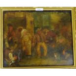 20th Century School 'Tavern Drinkers' Oil-on-Board, apparently unsigned, in a gilt wood frame, 35