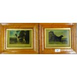 A pair of glass paintings to include Ralleywood and Tar, in faux burr wood frames, 17 x 12cm, (2)