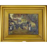 Unknown Artist 'Market Square with figures' Oil-on-canvas, in a gilt wood frame, 34 x 24cm