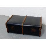 A wood banded travel trunk, 32 x 86cm