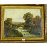 19th Century British School Fishing on the River Bank Oil-on-Canvas, signed with initials bottom