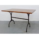 A pub table on metal trestle supports, 75 x 122cm