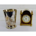 A brass mantle clock and Epns tankard, (2)