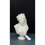 A head and shoulders bust of a Classical Maiden on socle base, 24cm high