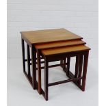 A retro nest of three teak tables, 50 x 54cm