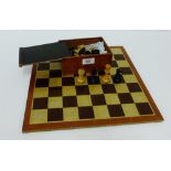 A chess set with Staunton pattern chess men and a chess board, (a lot)