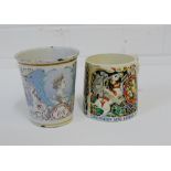 A Queen Victorian Diamond Jubilee enamel beaker, together with a King George VI Coronation mug,