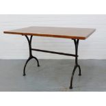 A pub table on metal trestle supports, 75 x 122cm