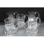 Five Dartington glass tankards, (5)