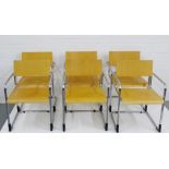 A set of six contemporary beech wood and chrome open armchairs, (6)