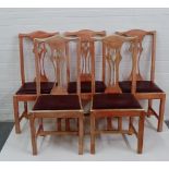 A set of five painted side chairs with pierced splat backs and upholstered seats, 107 x 49cm, (5)