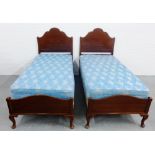 A pair of mahogany framed Queen Anne style single beds, 130 x 205, (2)