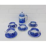 Blue and white pottery to include Copeland Spode's Italian coffee pot and seven cups and six