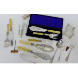A quantity of Epns flatwares to include fish servers, cake slices, sugar tongs and teaspoons