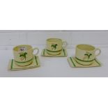 Adams Royal Ivory Titian ware Art Deco 'Sirram' patterned cups and saucers comprising three cups and