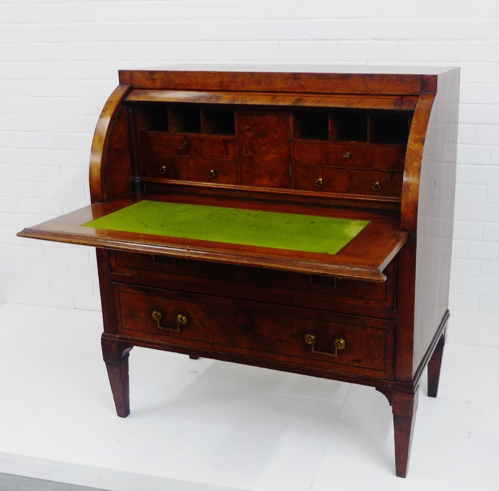 A walnut bureau, the fall front opining to reveal a fitted interior over two long drawers, raised on - Bild 2 aus 2