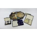 A quantity of Epns wares to include trays, butter knives, trinket boxes, salts, etc., (a lot)