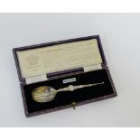 George VI silver Anointing spoon, in fitted case with makers mark for James Dixon & Sons,