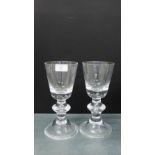 Two contemporary knop stemmed glasses, 20cm high, (2)