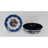 A Losol Ware 'Chandos' pattern fruit bowl, together with a Samoda plate, both painted with fruit and