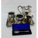 Epns wares to include a coffee pot, pair of frilled rim vases, Christening mug and rectangular pie