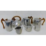 Picquot ware to include a kettle, teapot, two coffee pots, two cream jugs and a sugar bowl, (7)