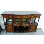 A 19th century rosewood and inlaid cabinet, with a pair of central glazed doors and two short